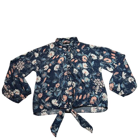 INC International Concepts Floral Print Button Up w/ Waist Tie Size Med Preppy - Picture 1 of 11